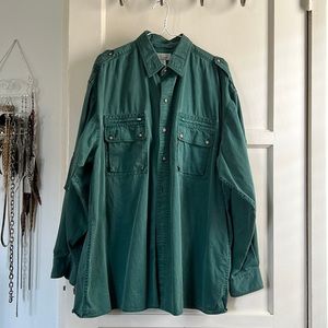 Norm Thompson green vintage safari shirt XXL